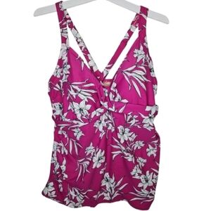 Kona Sol Floral Top Swimwear Tankini PinkWhite Summer Essential Barbiecore 3X